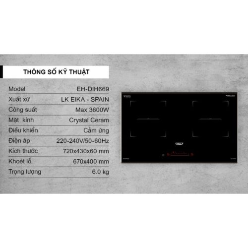 Thông số bếp từ đôi Chefs EH-DIH669