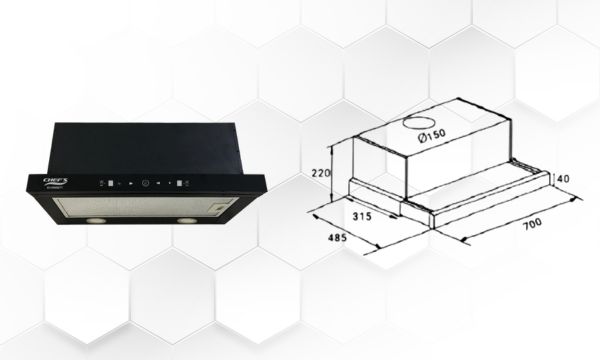 Kích thước máy hút mùi âm tủ Chefs